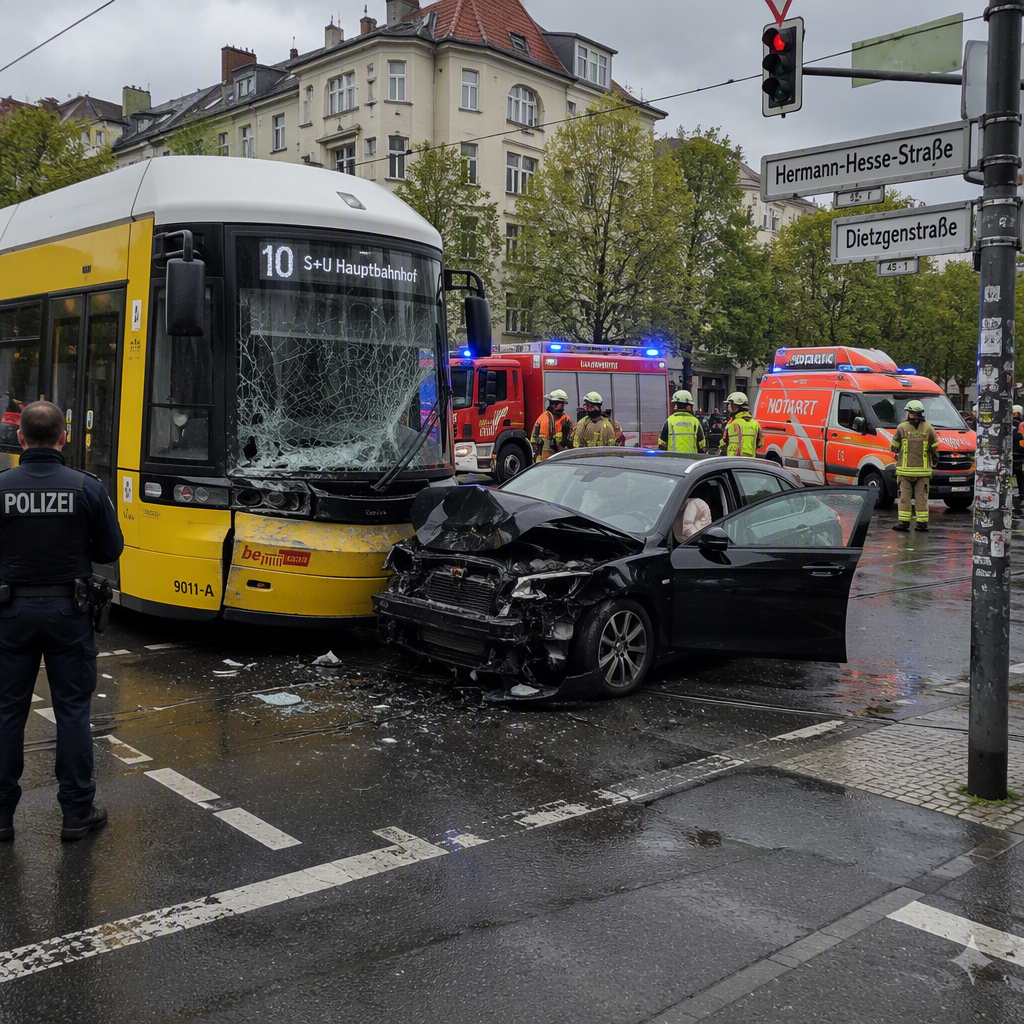 Schwerer Unfall in Pankow: Auto kollidiert mit Straßenbahn