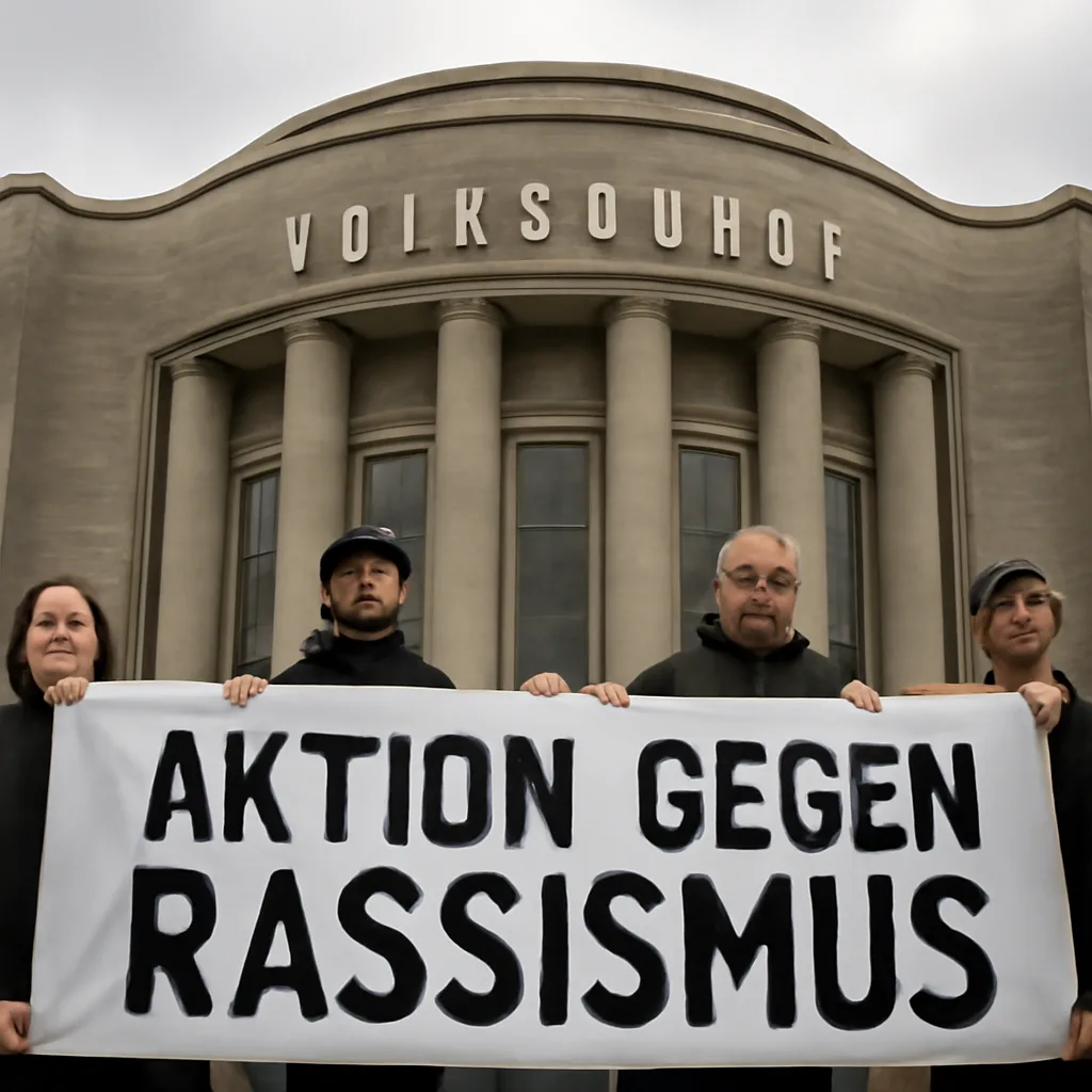Protest-Banner vor Volksbühne: Aktion gegen Rassismus