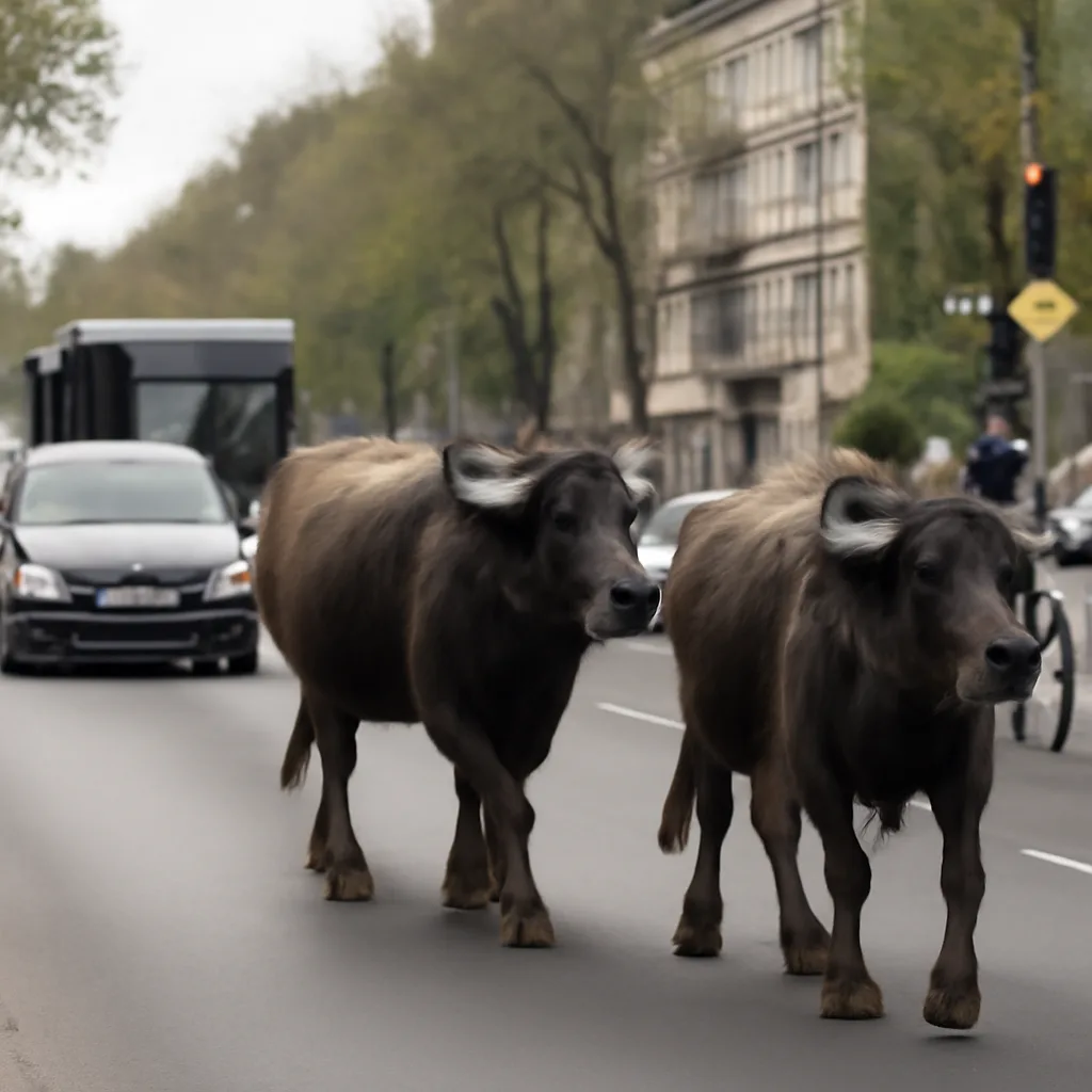 Ungewöhnliches Treiben in Berlin: Wasserbüffel disruptieren den Verkehr
