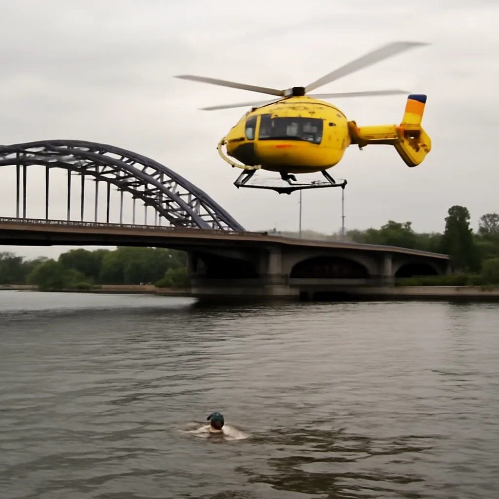 Schwimmer sorgt für Großeinsatz mit Hubschrauber an der Elsenbrücke