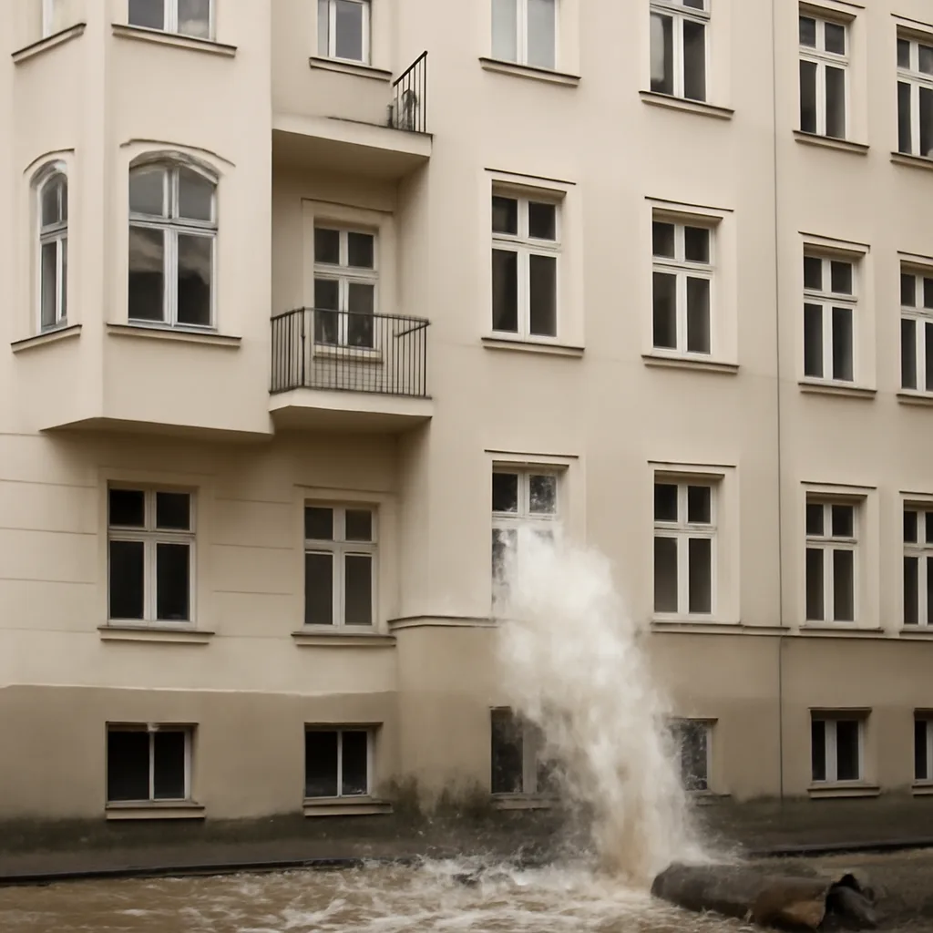 Wasserrohrbruch gefährdet Berliner Mehrfamilienhaus
