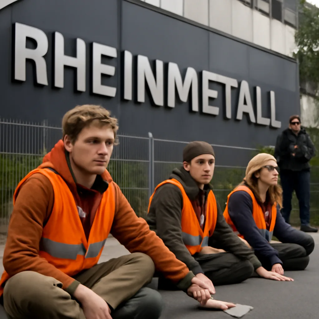 Proteste vor Rheinmetall: Demonstranten kleben sich fest