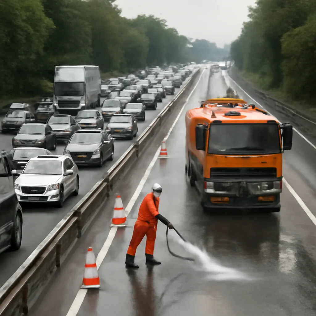 Ölfilm verursacht massive Staus auf der A111 – Großreinigung läuft