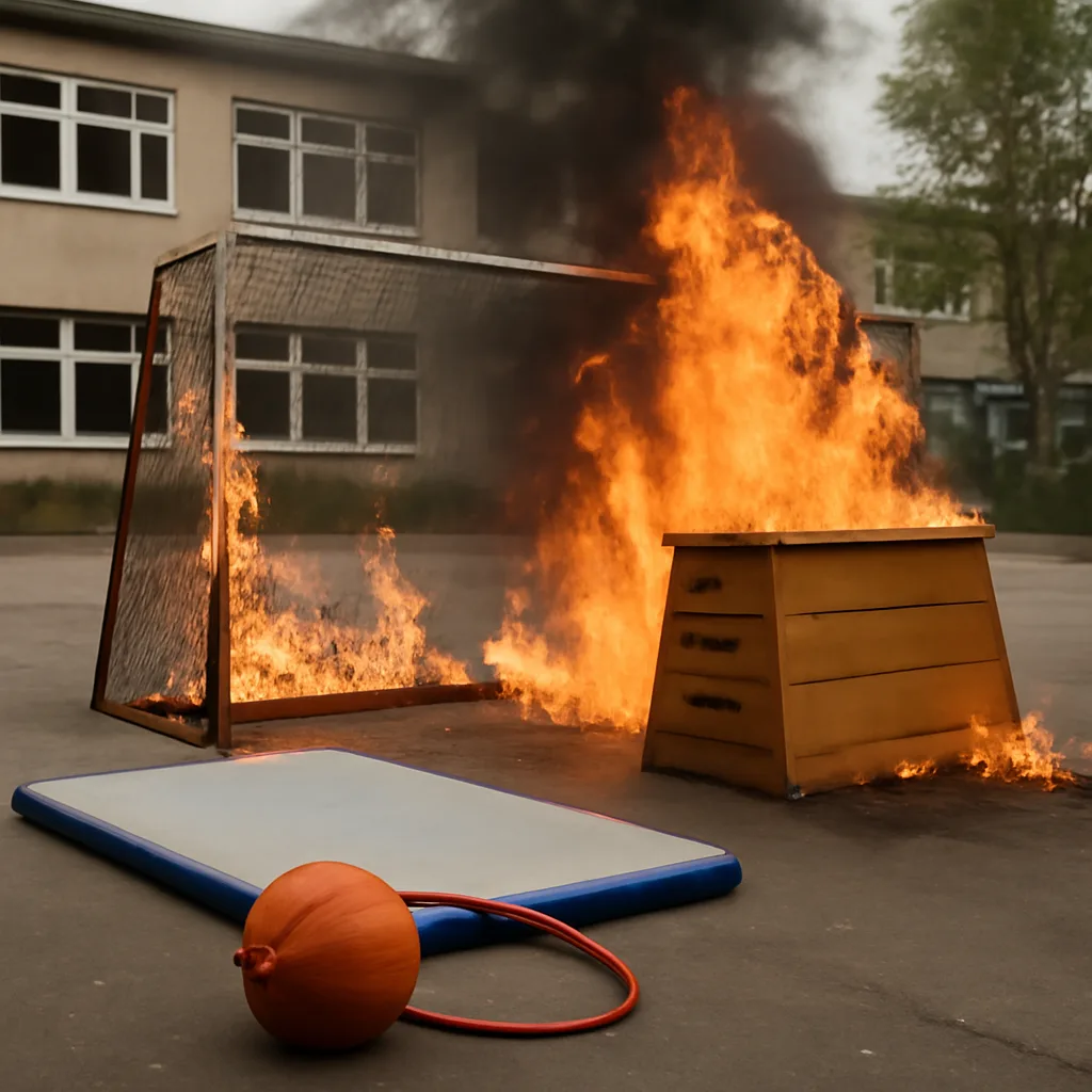 Brandanschlag auf Schulgelände in Zehlendorf: Sportgeräte in Flammen