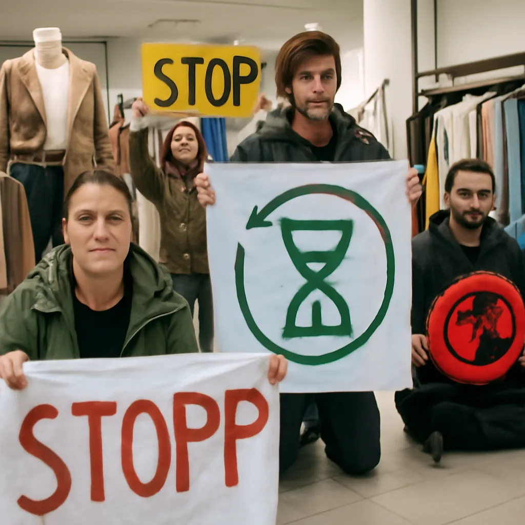 Umweltaktivisten protestieren in Berliner Bekleidungsgeschäft