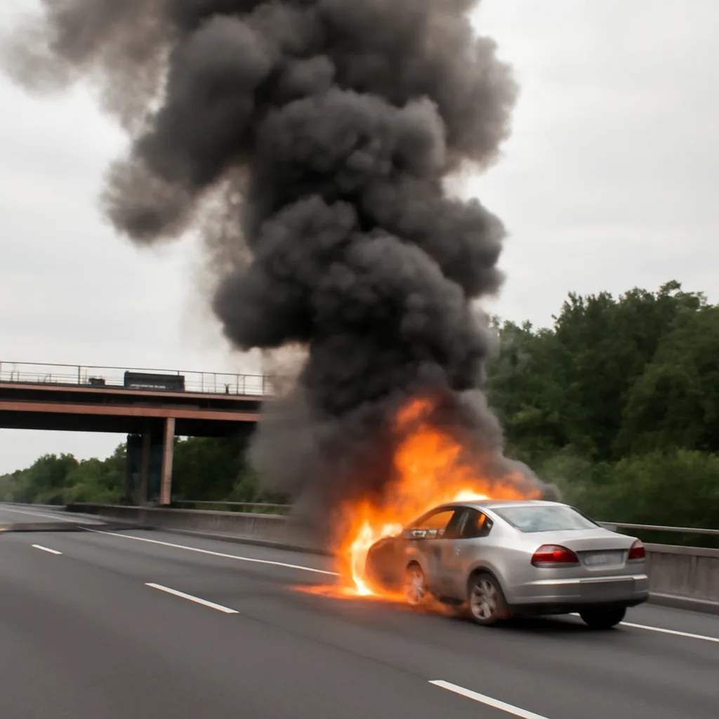 Berliner Autobahn: Auto in Brand gesetzt, Rauchwolke sichtbar