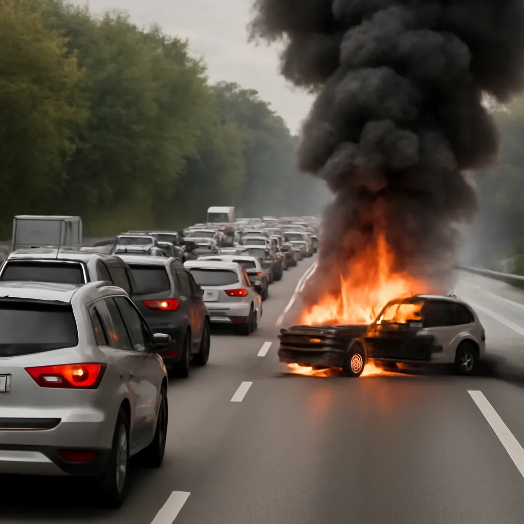 Pkw-Brand auf der A115: Verkehr staut sich stark