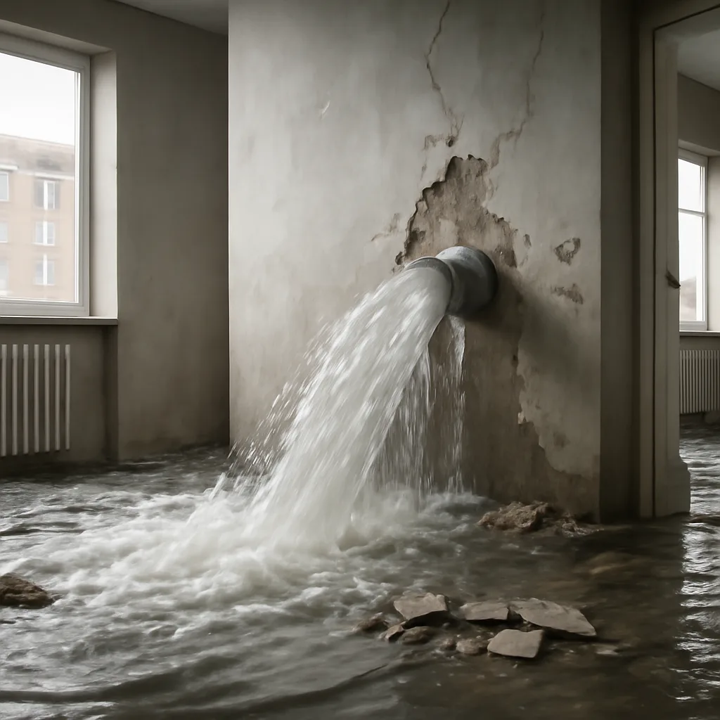 Schwere Schäden durch Wasserrohrbruch in Siemensstadt