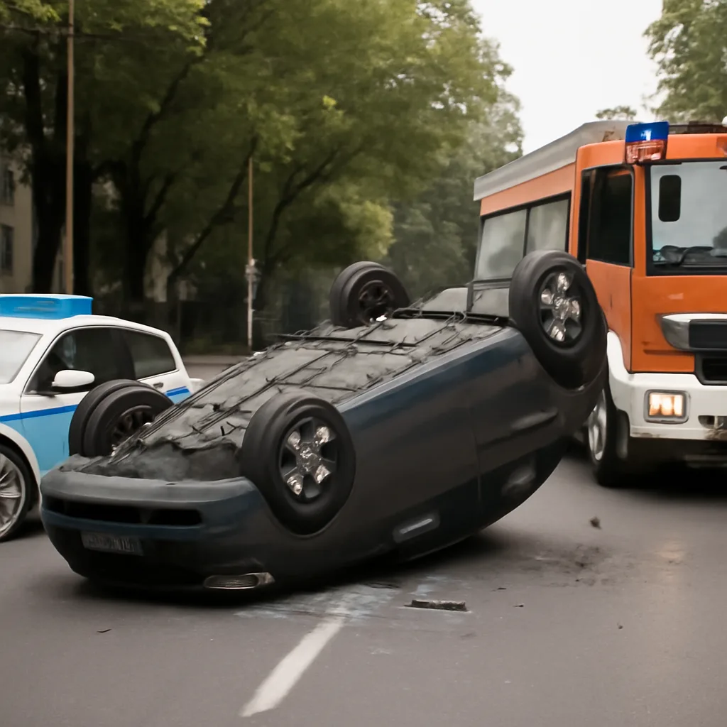 Schwerer Verkehrsunfall in Berlin-Karlshorst: Auto kippt um