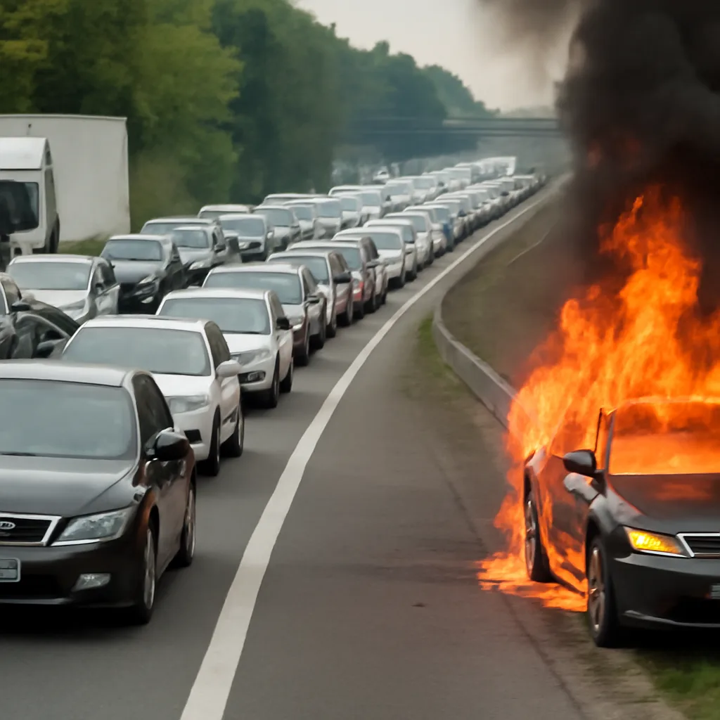 A115: Pkw-Brand führt zu stundenlangen Staus
