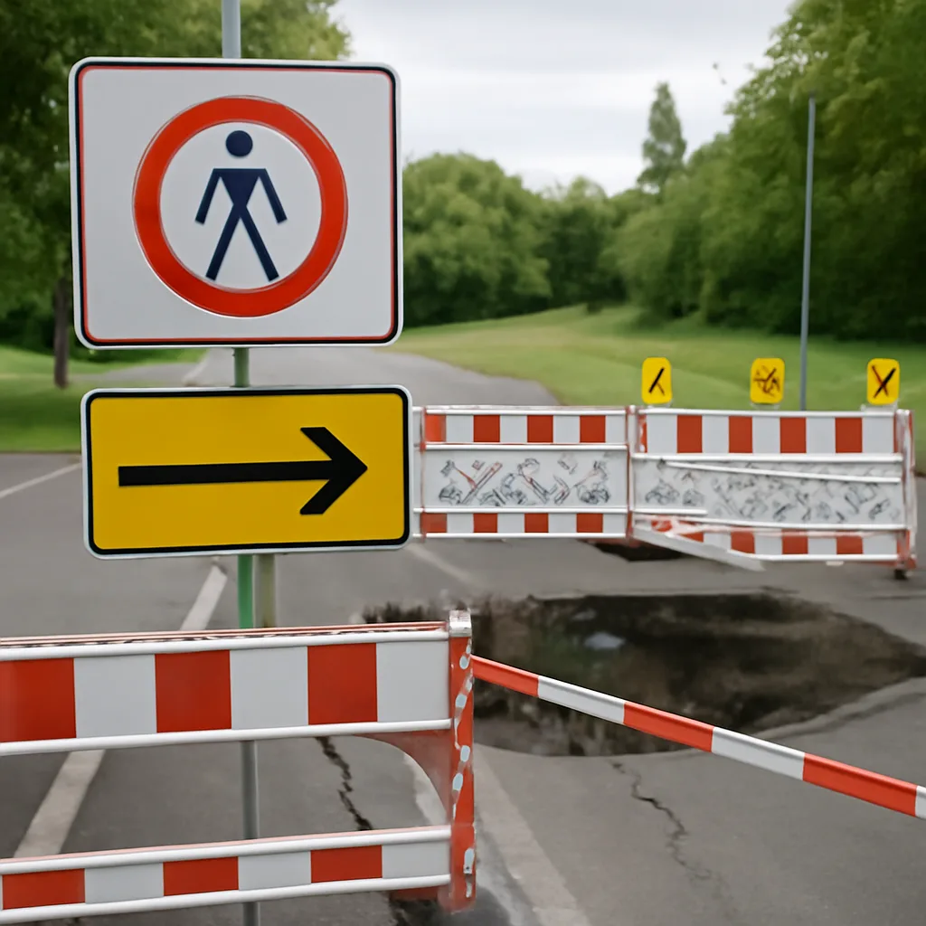 Umleitung wegen Fahrbahnabsenkung am Mauerpark