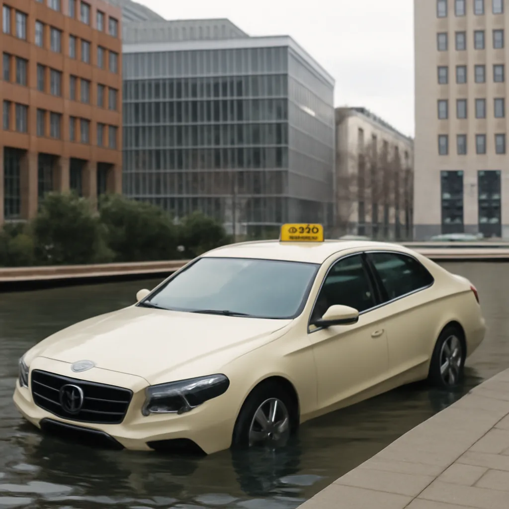 Taxi-Kollaps am Potsdamer Platz: Fahrzeug im Wasserbecken gelandet