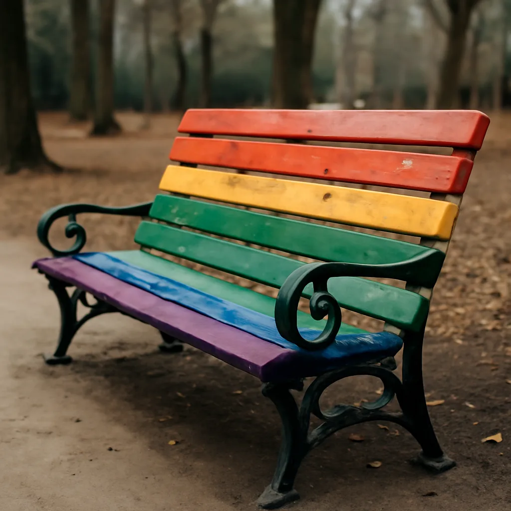 Wiederholt attackiert: Die Regenbogenbank im Tiergarten beschädigt