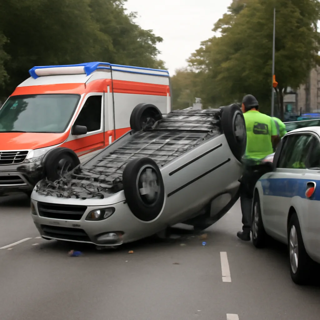 Schwerer Unfall in Berlin-Karlshorst: Auto kippt um