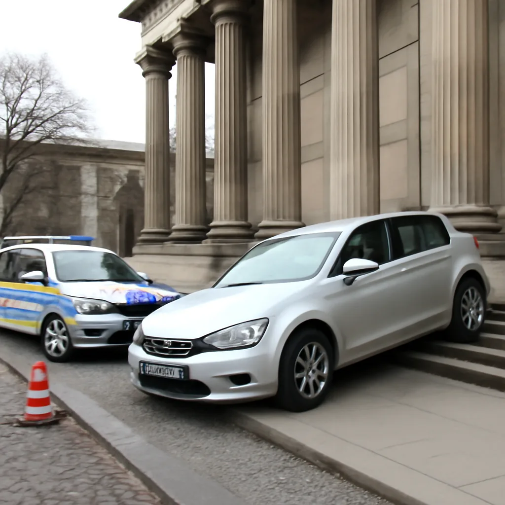 Unfall in Mitte: Auto landet auf Gehweg vor Museum