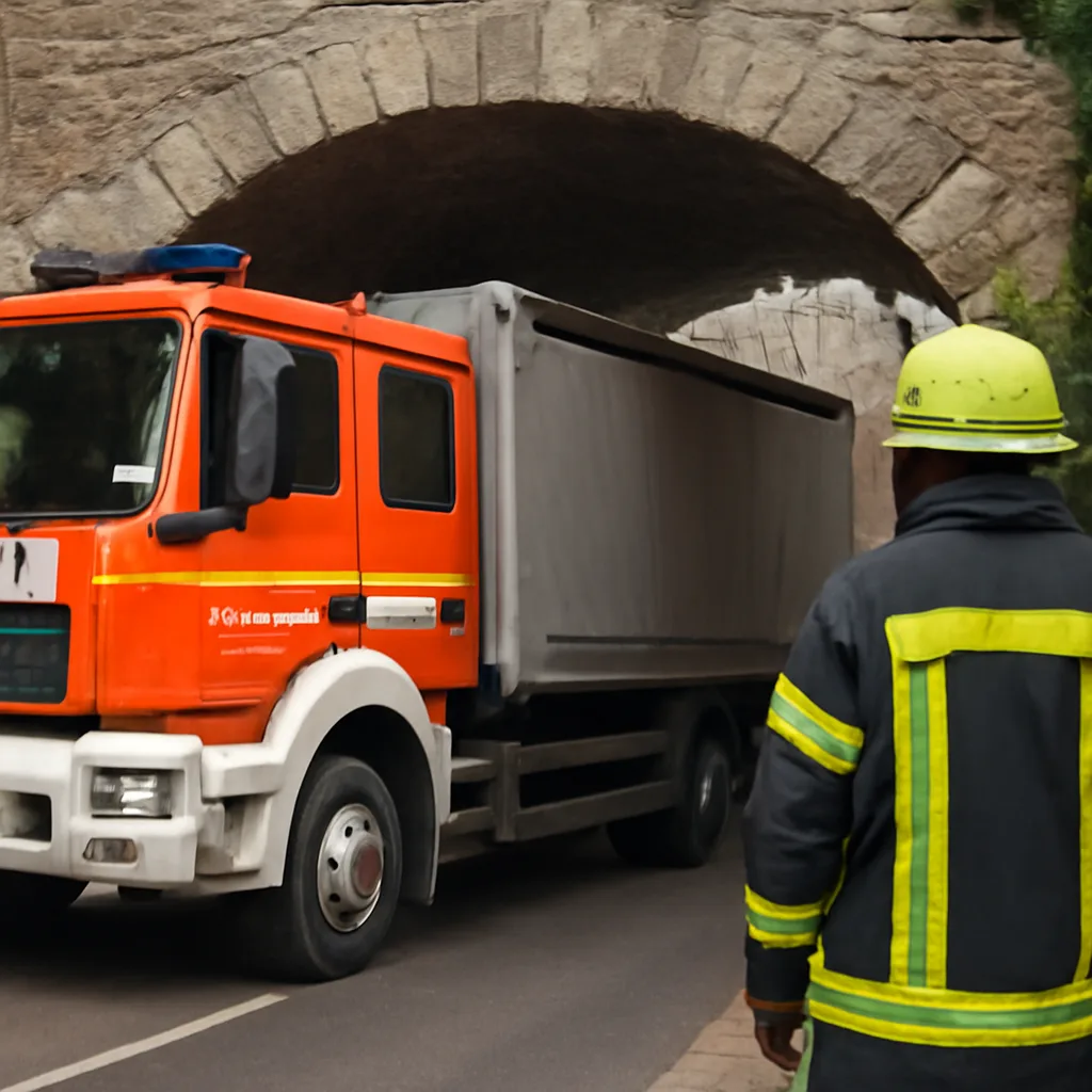 Unfall bei der Feuerwehr Wannsee: Lkw bleibt an Durchfahrt hängen